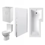 Right Hand Square Shower Bath 1700mm x 850mm, Bath Screen, 500mm Vanity, Pan and Cistern