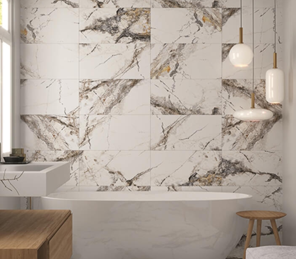 17 Invisible Marble Grey Gloss Tiles 30 x 60 CM - Image 1