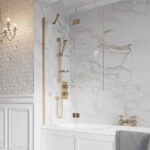 Outward Opening Bath Screen 1500 x 900 Brushed Brass Finish