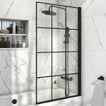 Black Grid 6mm Thick Bath Screen 1400 x 800