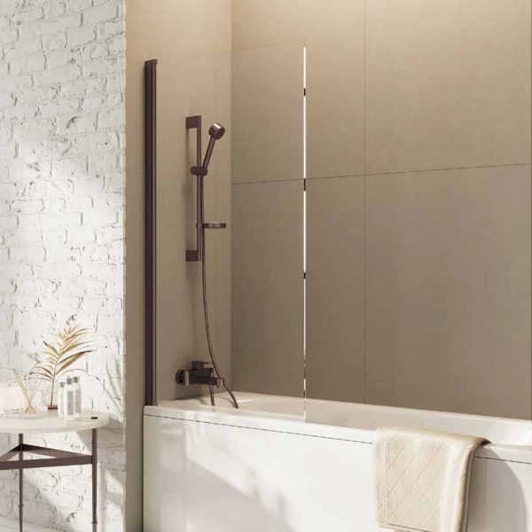 Single Panel Bath Screen 1500 x 800 Brushed Bronze Finish