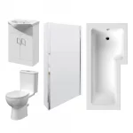 Right Hand Square Shower Bath 1700mm x 850mm, Bath Screen, 550mm Vanity, Pan and Cistern