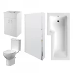Left Hand Square Shower Bath 1700mm x 850mm, Bath Screen, 500mm Vanity, Pan and Cistern