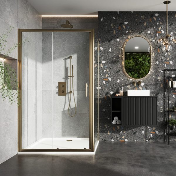 S6 Brushed Brass Sliding Door 1200