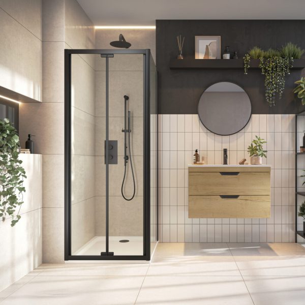 S6 Black Bifold Semi Frameless Door 800