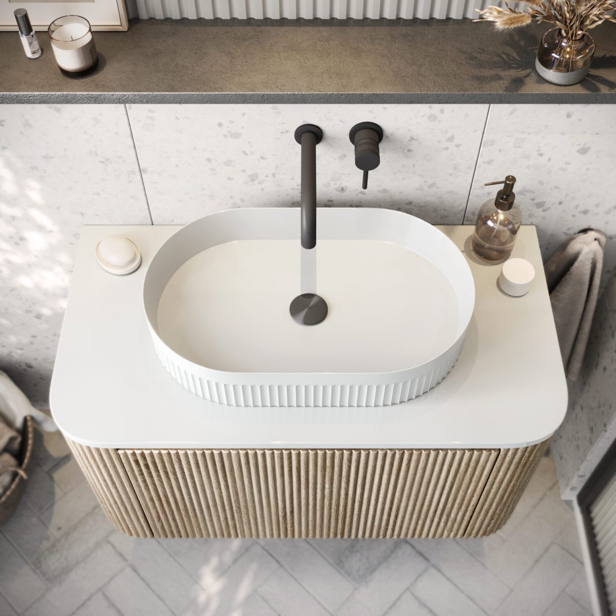 Orce Fluted Oval Countertop Basin - Image 4