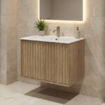 600 Cabinet with Fluted Door with White Basin - 580w x 500h x 389d